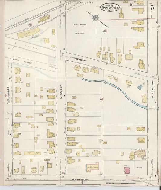 Sanborn Fire Insurance Map from Painted Post, Steuben County, New York (1943), Sheet #0005 - Historic Sanborn Fire Insurance Map Print, vintage old map wall art, antique decor, genealogy gift, New York New York map