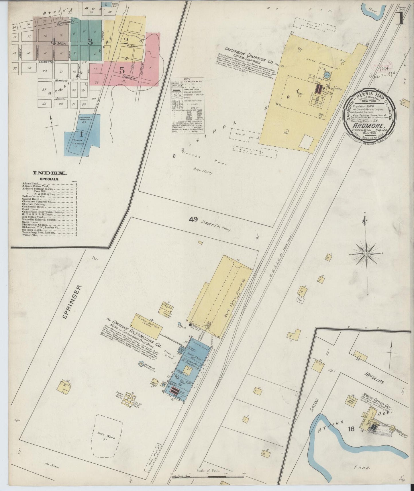 Sanborn Fire Insurance Map from Ardmore, Carter County, Oklahoma (1894), Sheet #0001 - Historic Sanborn Fire Insurance Map Print, vintage old map wall art, antique decor, genealogy gift, Oklahoma Oklahoma map