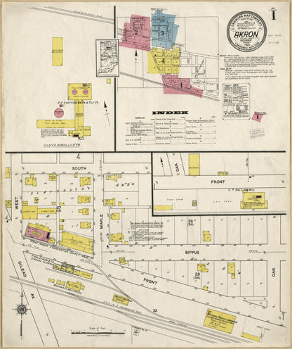 Sanborn Fire Insurance Map from Akron, Fulton County, Indiana (1920), Sheet #0001 - Historic Sanborn Fire Insurance Map Print, vintage old map wall art, antique decor, genealogy gift, Indiana Indiana map