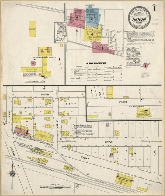 Sanborn Fire Insurance Map from Akron, Fulton County, Indiana (1920), Sheet #0001 - Historic Sanborn Fire Insurance Map Print, vintage old map wall art, antique decor, genealogy gift, Indiana Indiana map
