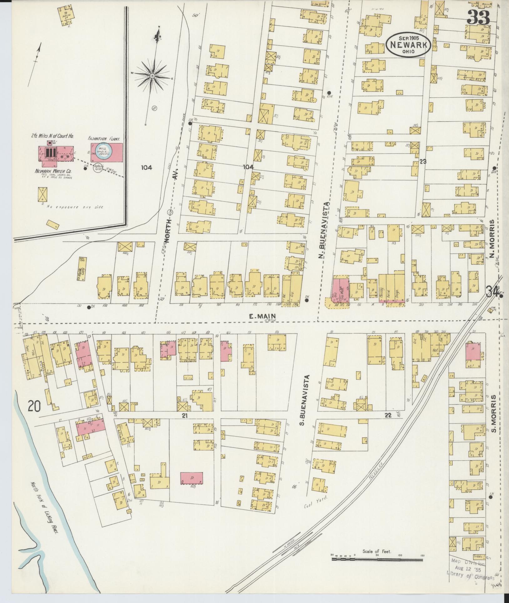 Sanborn Fire Insurance Map from Newark, Licking County, Ohio (1905), Sheet #0033 - Complete Map Set gallery image, historic Sanborn map, vintage wall art, Ohio Ohio
