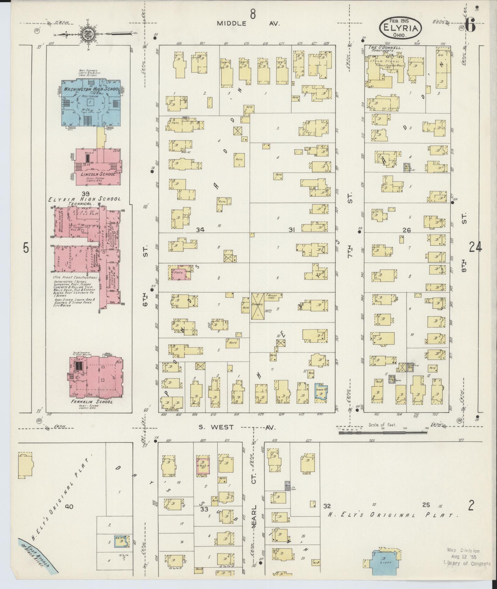 Sanborn Fire Insurance Map from Elyria, Lorain County, Ohio (1915), Sheet #0006 - Complete Map Set gallery image, historic Sanborn map, vintage wall art, Ohio Ohio