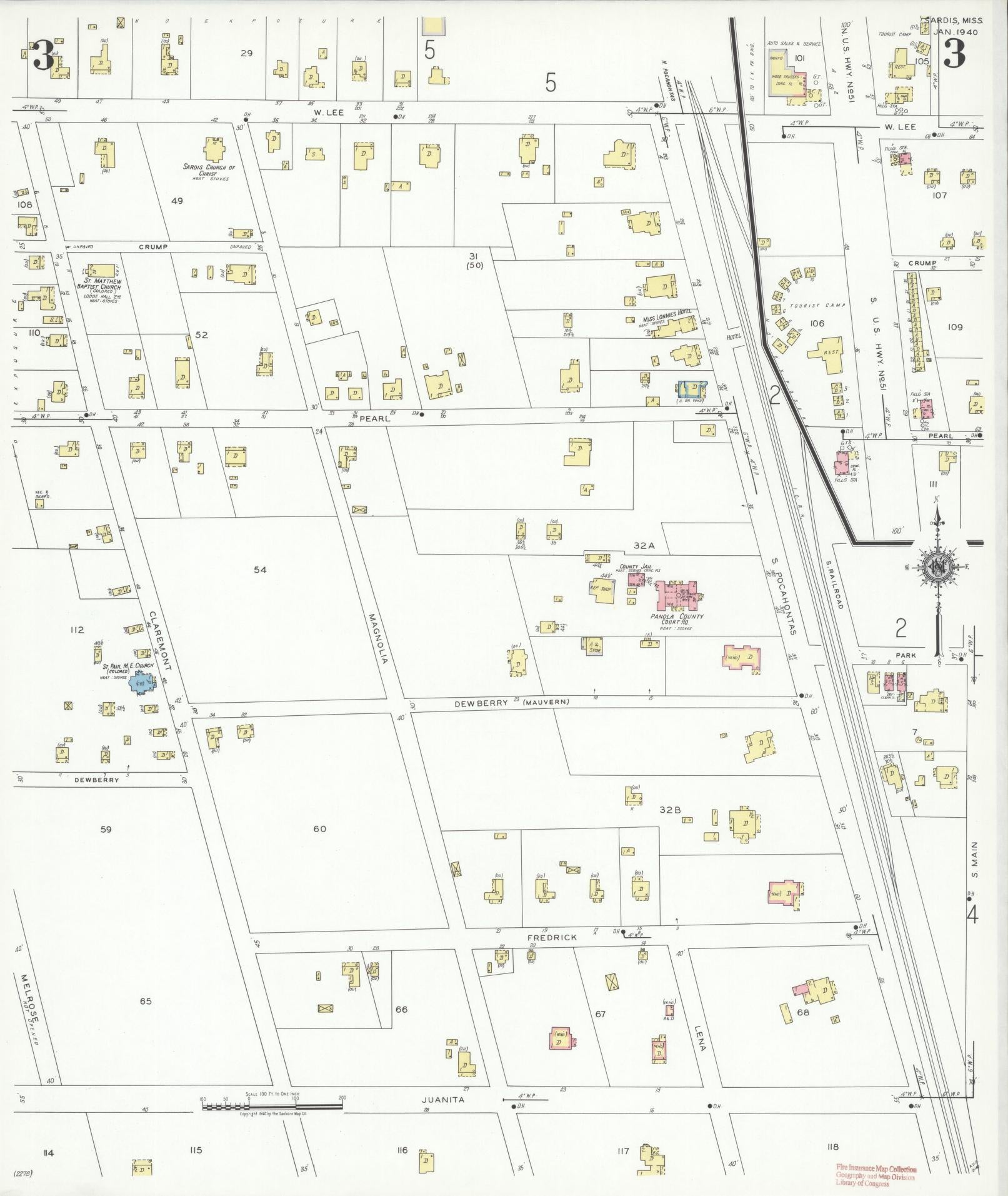 Sanborn Fire Insurance Map from Sardis, Panola County, Mississippi (1940), Sheet #0003 - Complete Map Set gallery image, historic Sanborn map, vintage wall art, Mississippi Mississippi