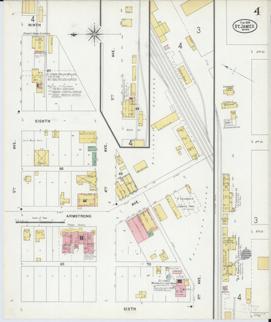 Sanborn Fire Insurance Map from Saint James, Watonwan County, Minnesota (1899), Sheet #0004 - Historic Sanborn Fire Insurance Map Print, vintage old map wall art, antique decor, genealogy gift, Minnesota Minnesota map