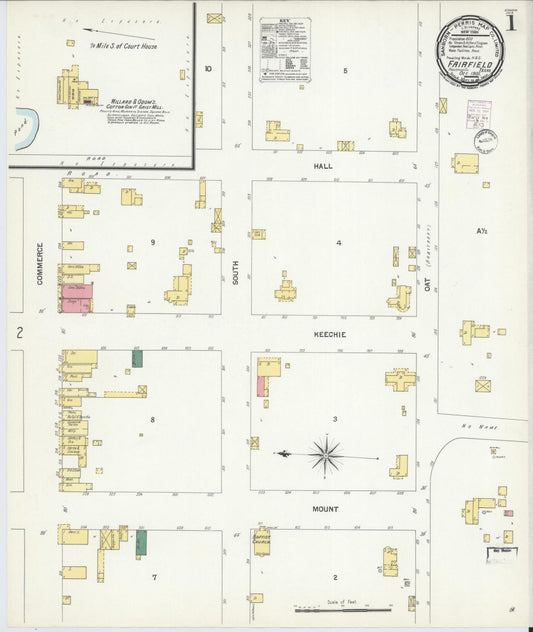 Sanborn Fire Insurance Map from Fairfield, Freestone County, Texas (1901), Sheet #0001 - Historic Sanborn Fire Insurance Map Print, vintage old map wall art, antique decor, genealogy gift, Texas Texas map