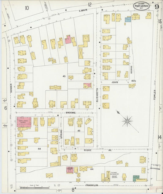 Sanborn Fire Insurance Map from Port Jervis, Orange County, New York (1900), Sheet #0009 - Historic Sanborn Fire Insurance Map Print, vintage old map wall art, antique decor, genealogy gift, New York New York map