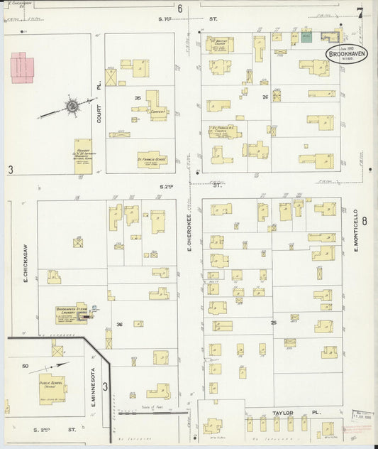 Sanborn Fire Insurance Map from Brookhaven, Lincoln County, Mississippi (1910), Sheet #0007 - Historic Sanborn Fire Insurance Map Print, vintage old map wall art, antique decor, genealogy gift, Mississippi Mississippi map