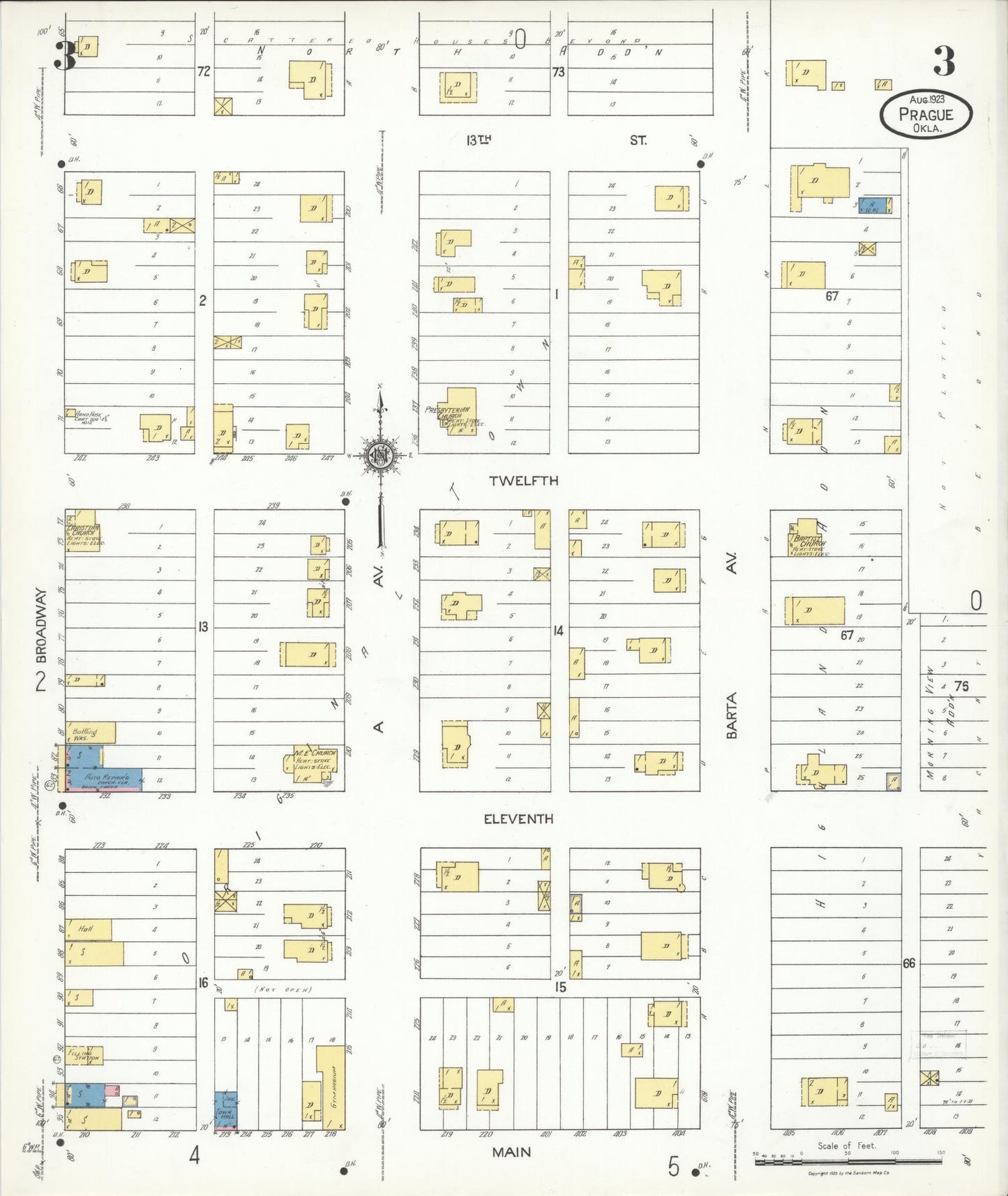 Sanborn Fire Insurance Map from Prague, Lincoln County, Oklahoma (1923), Sheet #0003 - Historic Sanborn Fire Insurance Map Print, vintage old map wall art, antique decor, genealogy gift, Oklahoma Oklahoma map
