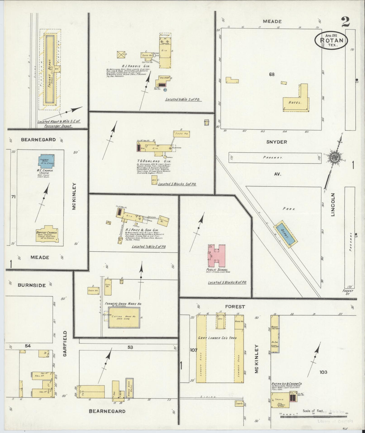 Sanborn Fire Insurance Map from Rotan, Fisher County, Texas (1911), Sheet #0002 - Complete Map Set gallery image, historic Sanborn map, vintage wall art, Texas Texas