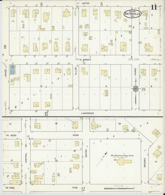 Sanborn Fire Insurance Map from Batesville, Independence County, Arkansas (1914), Sheet #0011 - Historic Sanborn Fire Insurance Map Print, vintage old map wall art, antique decor, genealogy gift, Arkansas Arkansas map