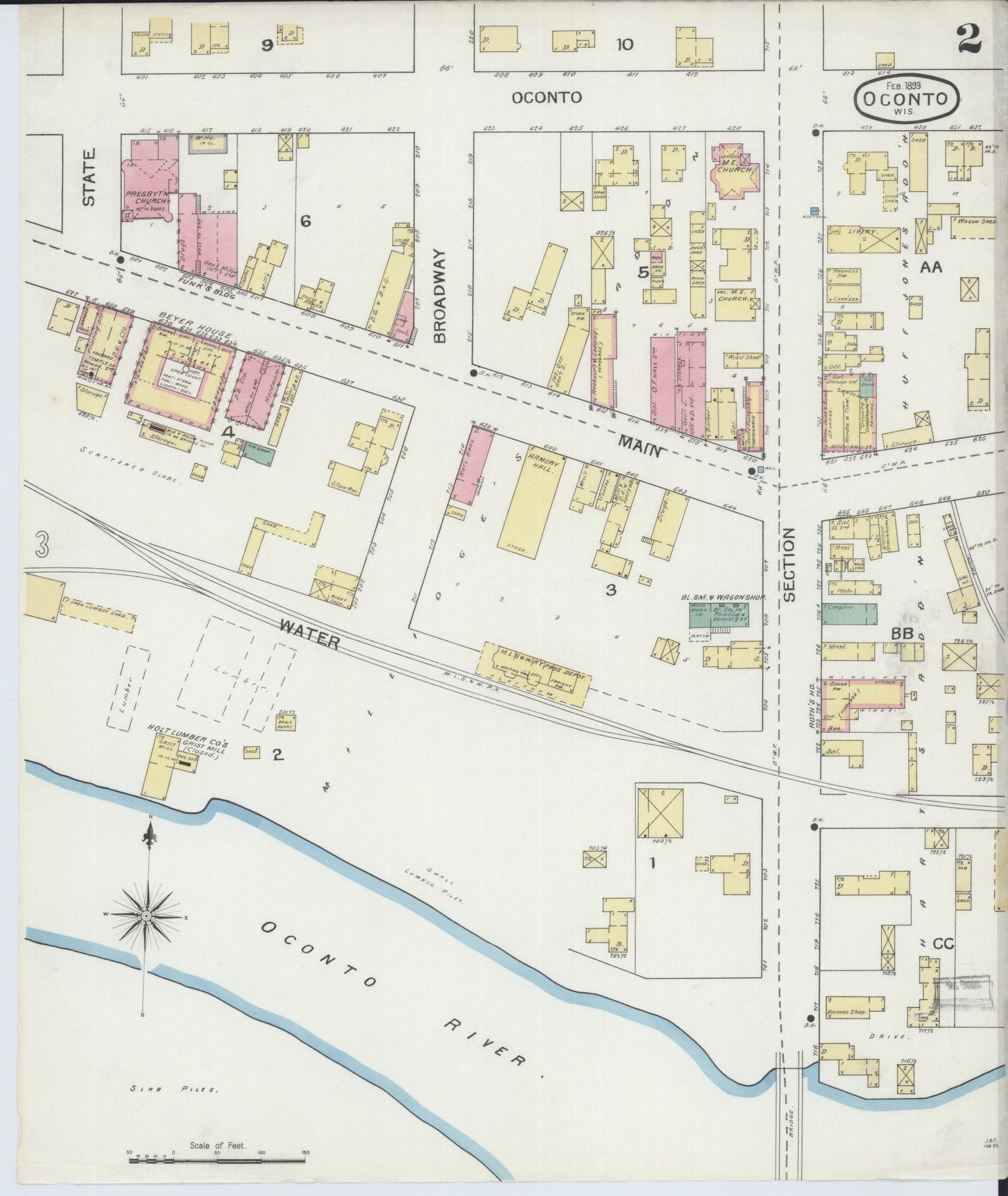 Sanborn Fire Insurance Map from Oconto, Oconto County, Wisconsin (1893), Sheet #0002 - Complete Map Set gallery image, historic Sanborn map, vintage wall art, Wisconsin Wisconsin