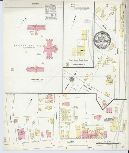 Sanborn Fire Insurance Map from Yellow Springs, Greene County, Ohio (1910), Sheet #0001 - Historic Sanborn Fire Insurance Map Print, vintage old map wall art, antique decor, genealogy gift, Ohio Ohio map