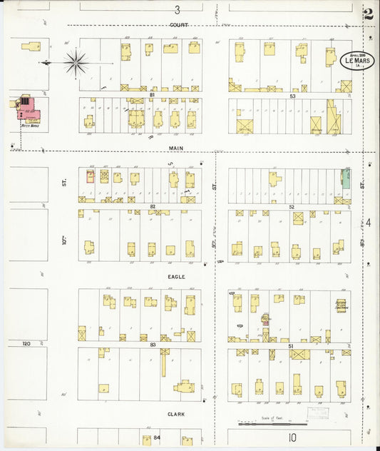 Sanborn Fire Insurance Map from Le Mars, Plymouth County, Iowa (1899), Sheet #0002 - Historic Sanborn Fire Insurance Map Print, vintage old map wall art