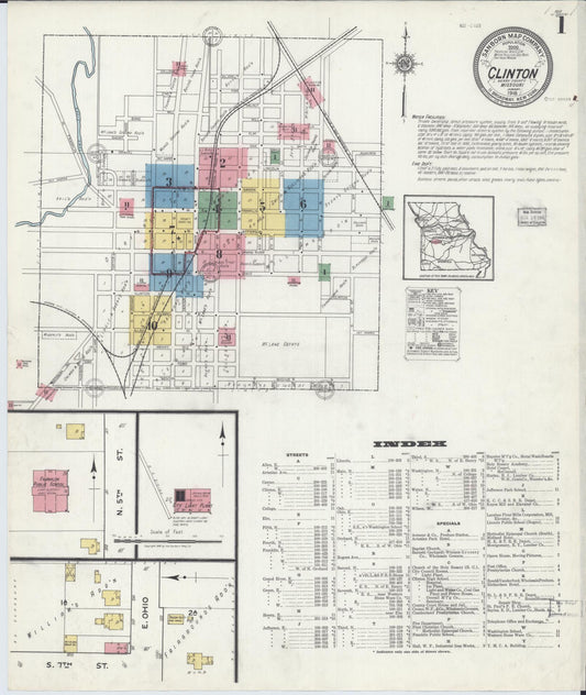 Sanborn Fire Insurance Map from Clinton, Henry County, Missouri (1918), Sheet #0001 - Complete Map Set gallery image, historic Sanborn map, vintage wall art, Missouri Missouri