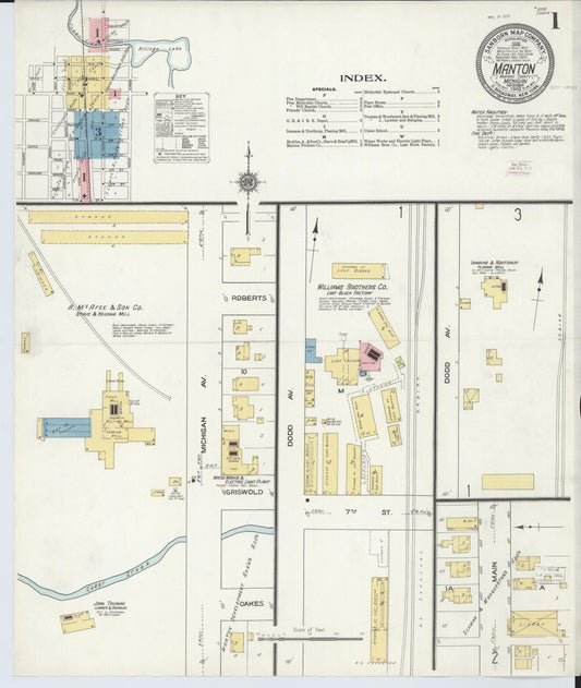 Sanborn Fire Insurance Map from Manton, Wexford County, Michigan (1910), Sheet #0001 - Historic Sanborn Fire Insurance Map Print, vintage old map wall art, antique decor, genealogy gift, Michigan Michigan map