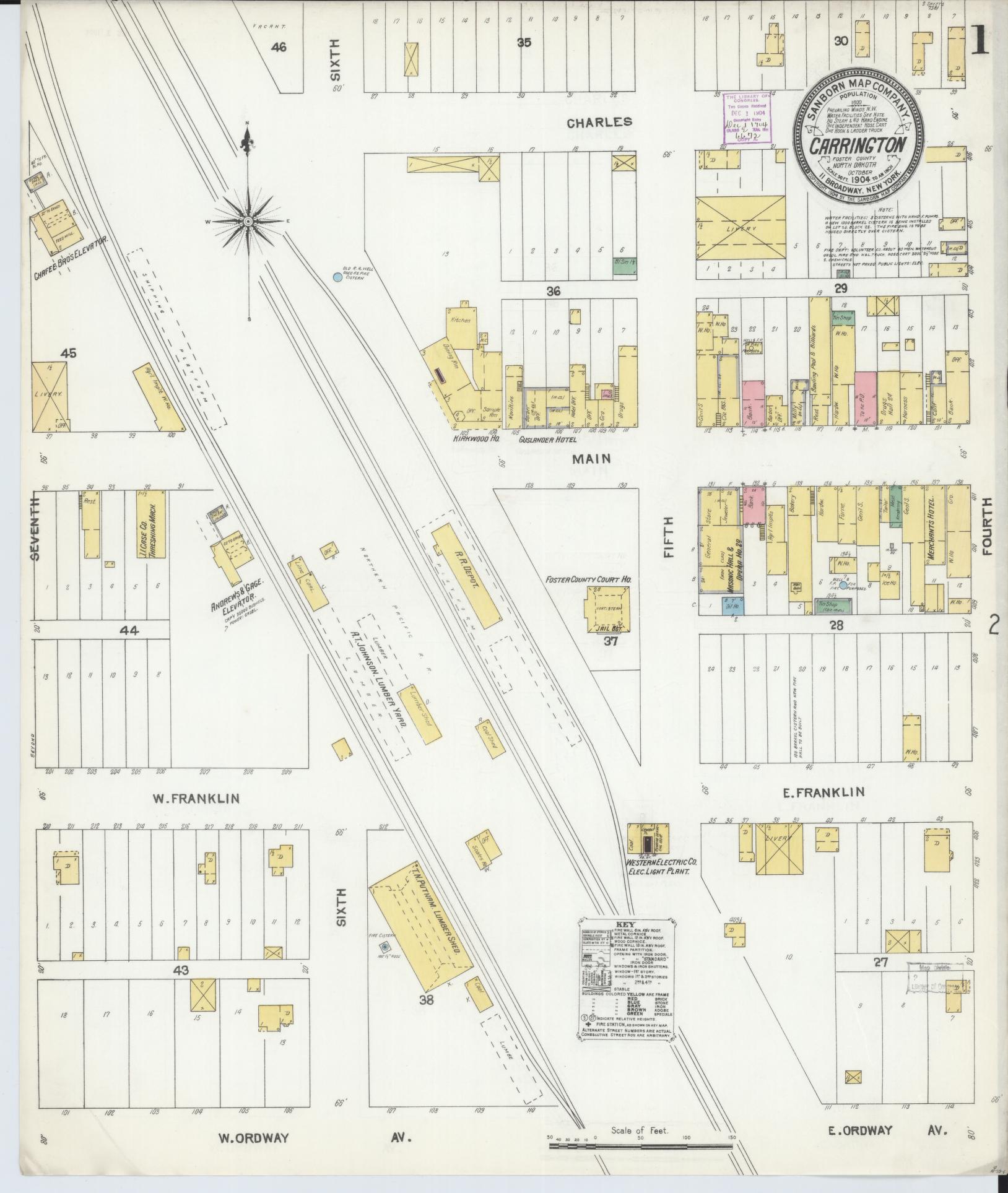 Sanborn Fire Insurance Map from Carrington, Foster County, North Dakota. (1904) – Historic Sanborn Fire Insurance Map Print