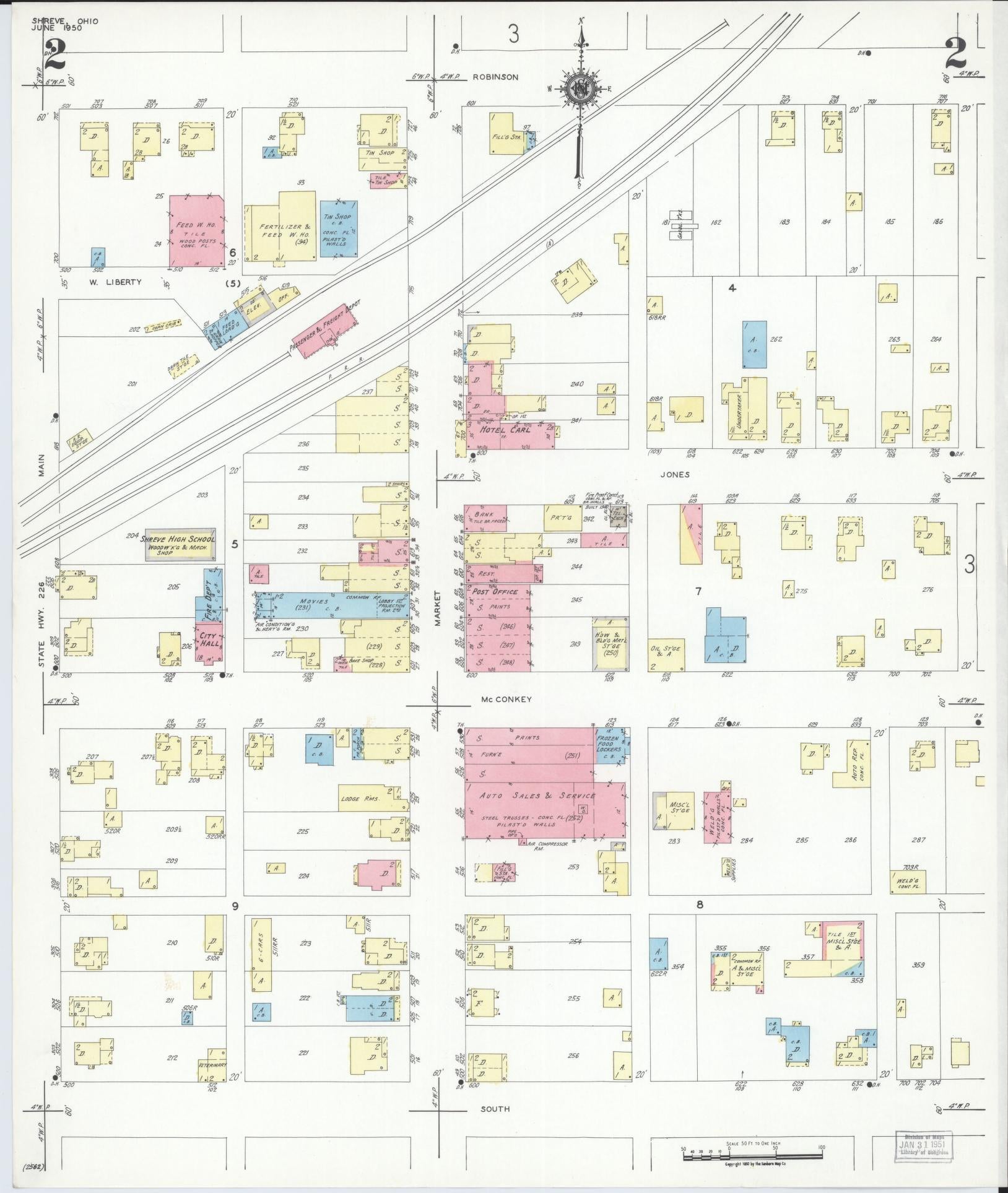 Sanborn Fire Insurance Map from Shreve, Wayne County, Ohio (1950), Sheet #0002 - Historic Sanborn Fire Insurance Map Print, vintage old map wall art, antique decor, genealogy gift, Ohio Ohio map