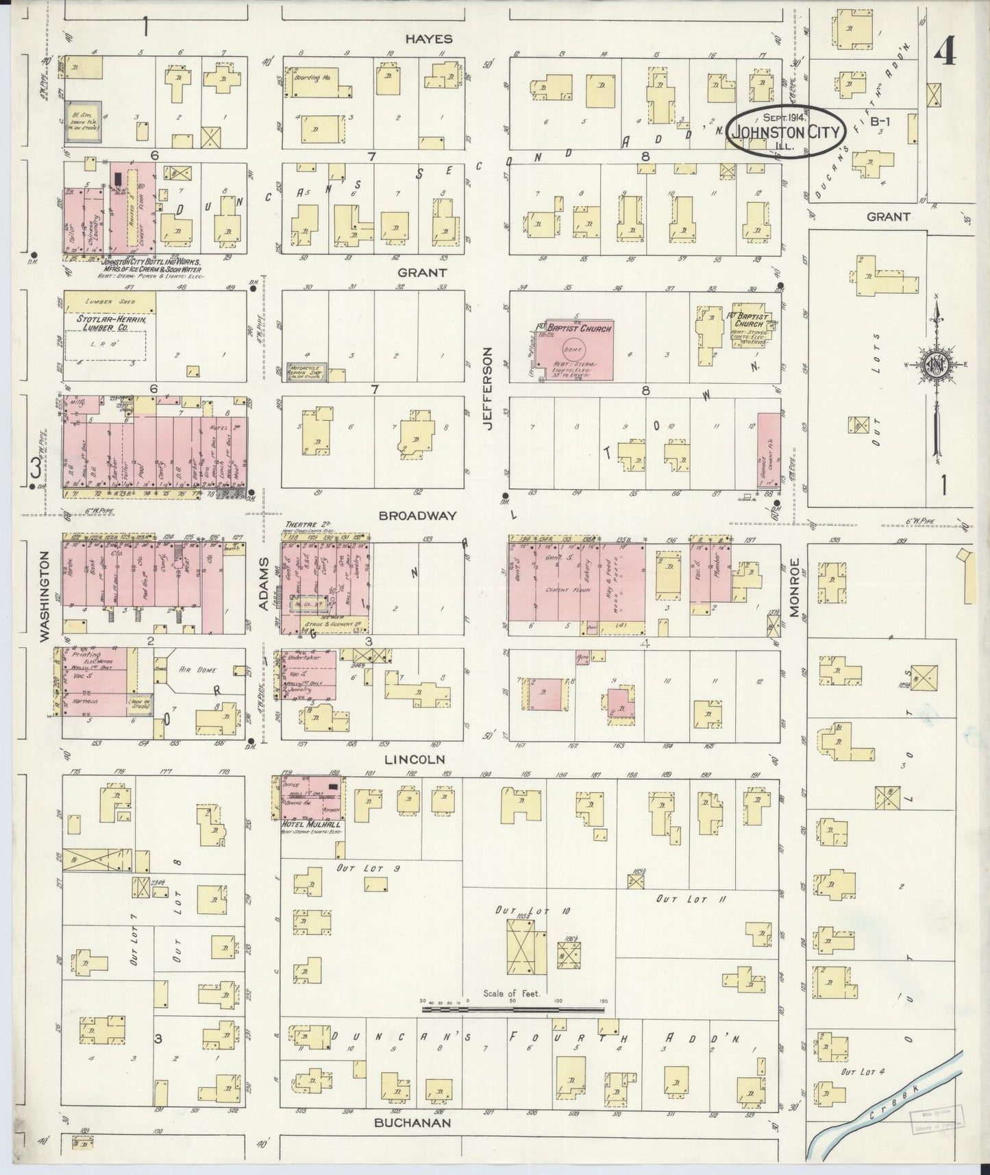 Sanborn Fire Insurance Map from Johnston City, Williamson County, Illinois (1914), Sheet #0004 - Complete Map Set gallery image, historic Sanborn map, vintage wall art, Illinois Illinois