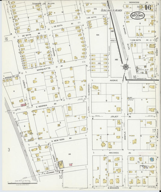 Sanborn Fire Insurance Map from McComb, Pike County, Mississippi (1918), Sheet #0016 - Historic Sanborn Fire Insurance Map Print, vintage old map wall art, antique decor, genealogy gift, Mississippi Mississippi map
