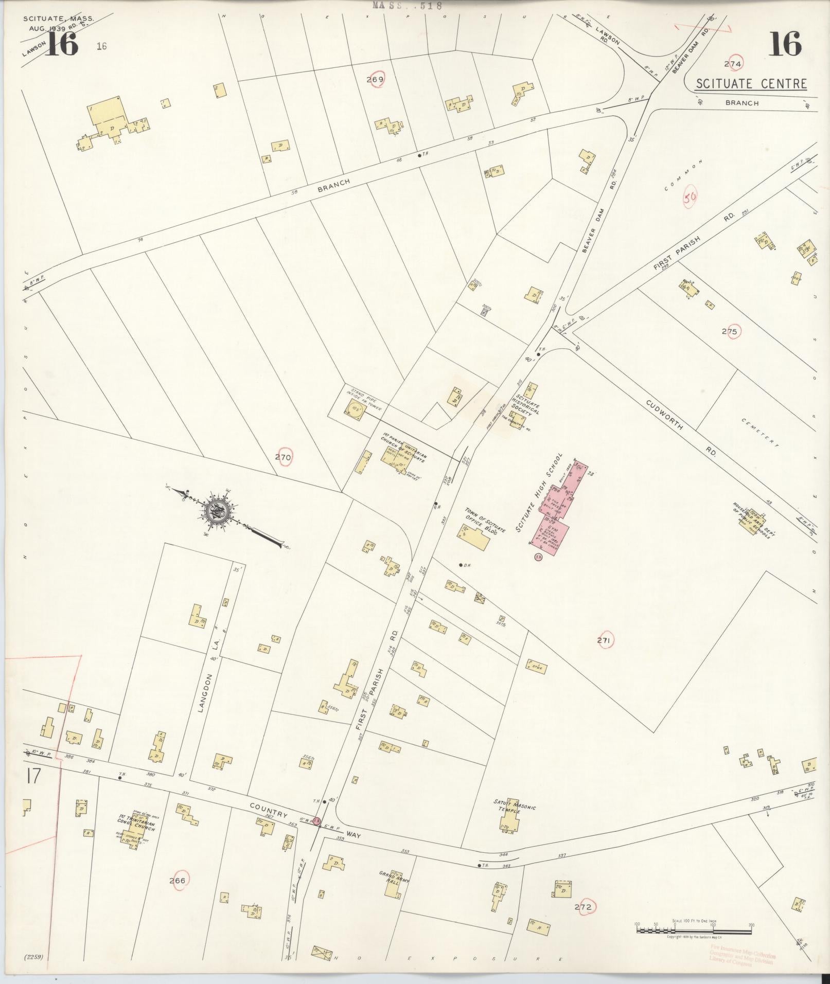 Sanborn Fire Insurance Map from Scituate, Plymouth County, Massachusetts (1944), Sheet #0016 - Historic Sanborn Fire Insurance Map Print, vintage old map wall art, antique decor, genealogy gift, Massachusetts Massachusetts map