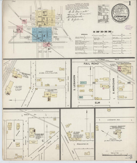 Sanborn Fire Insurance Map from Lebanon, Boone County, Indiana (1887), Sheet #0001 - Historic Sanborn Fire Insurance Map Print, vintage old map wall art, antique decor, genealogy gift, Indiana Indiana map
