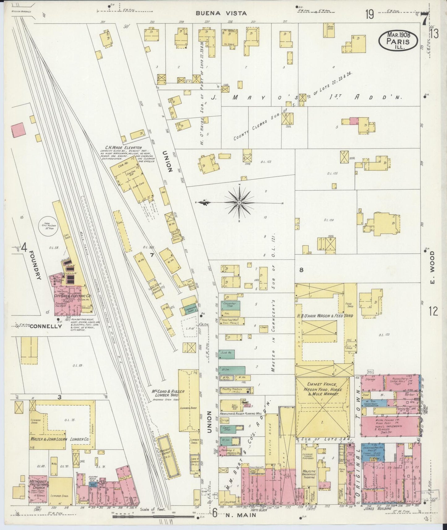 Sanborn Fire Insurance Map from Paris, Edgar County, Illinois (1908), Sheet #0007 - Complete Map Set gallery image, historic Sanborn map, vintage wall art, Illinois Illinois