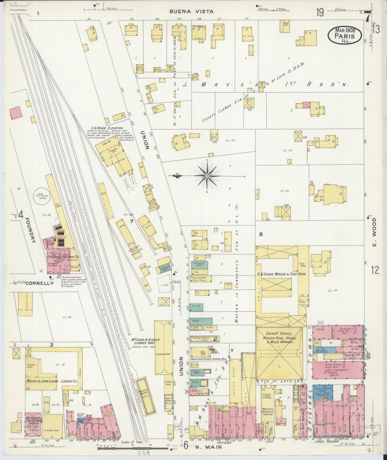 Sanborn Fire Insurance Map from Paris, Edgar County, Illinois (1908), Sheet #0007 - Complete Map Set gallery image, historic Sanborn map, vintage wall art, Illinois Illinois