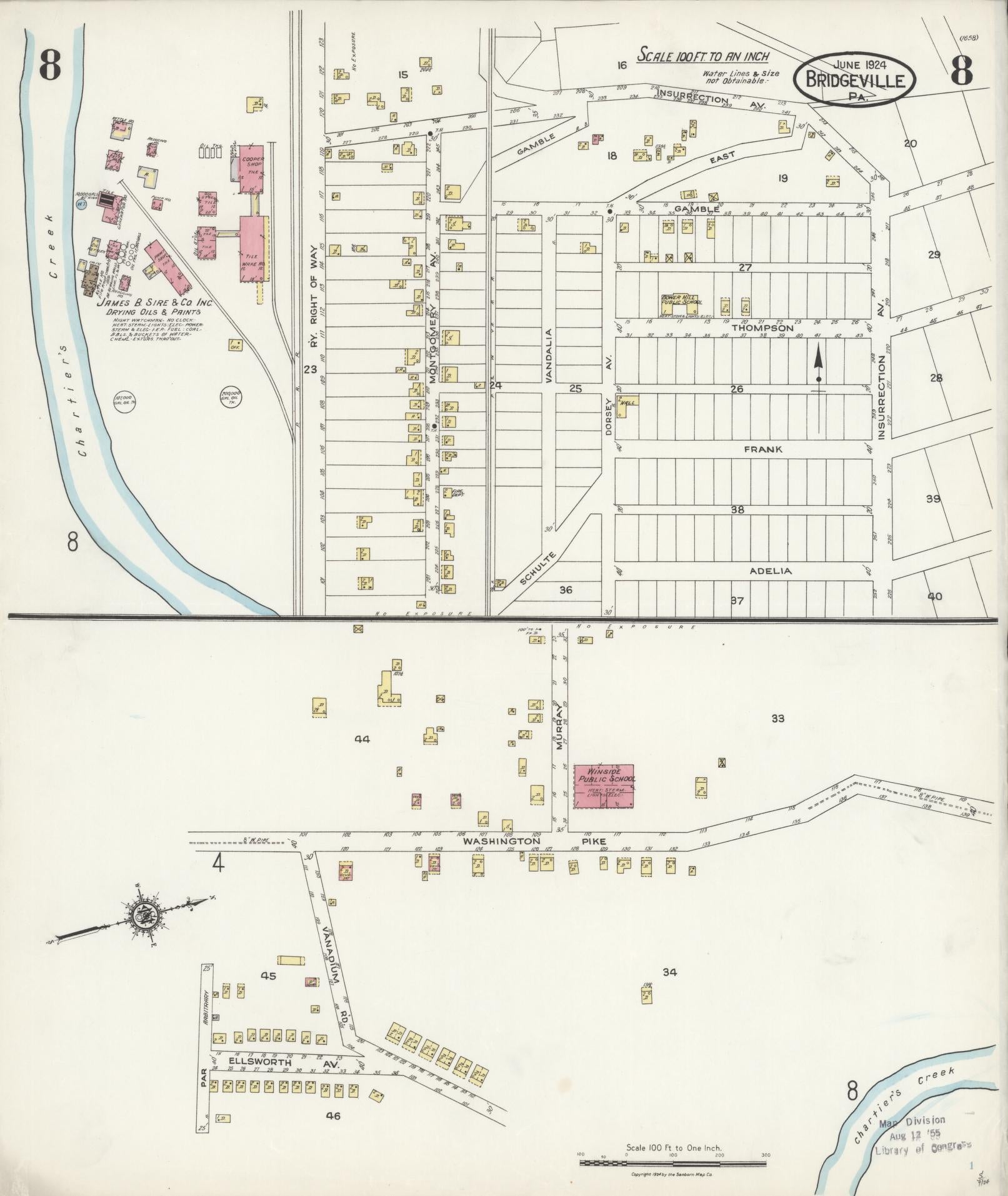 Sanborn Fire Insurance Map from Bridgeville, Allegheny County, Pennsylvania (1924), Sheet #0008 - Historic Sanborn Fire Insurance Map Print, vintage old map wall art, antique decor, genealogy gift, Pennsylvania Pennsylvania map