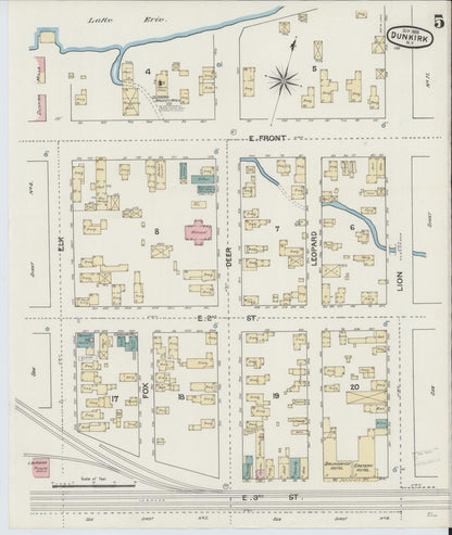 Sanborn Fire Insurance Map from Dunkirk, Chautauqua County, New York (1888), Sheet #0005 - Complete Map Set gallery image, historic Sanborn map, vintage wall art, New York New York