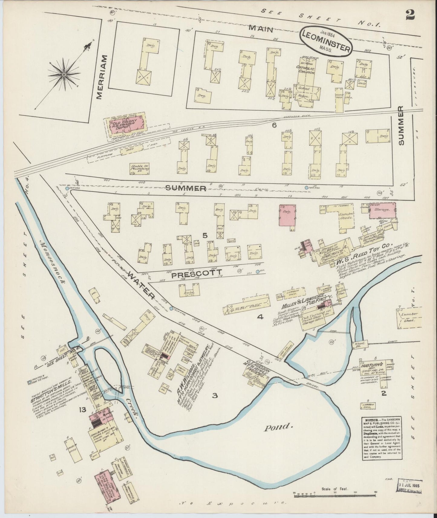 Sanborn Fire Insurance Map from Leominster, Worcester County, Massachusetts (1884), Sheet #0002 - Complete Map Set gallery image, historic Sanborn map, vintage wall art, Massachusetts Massachusetts
