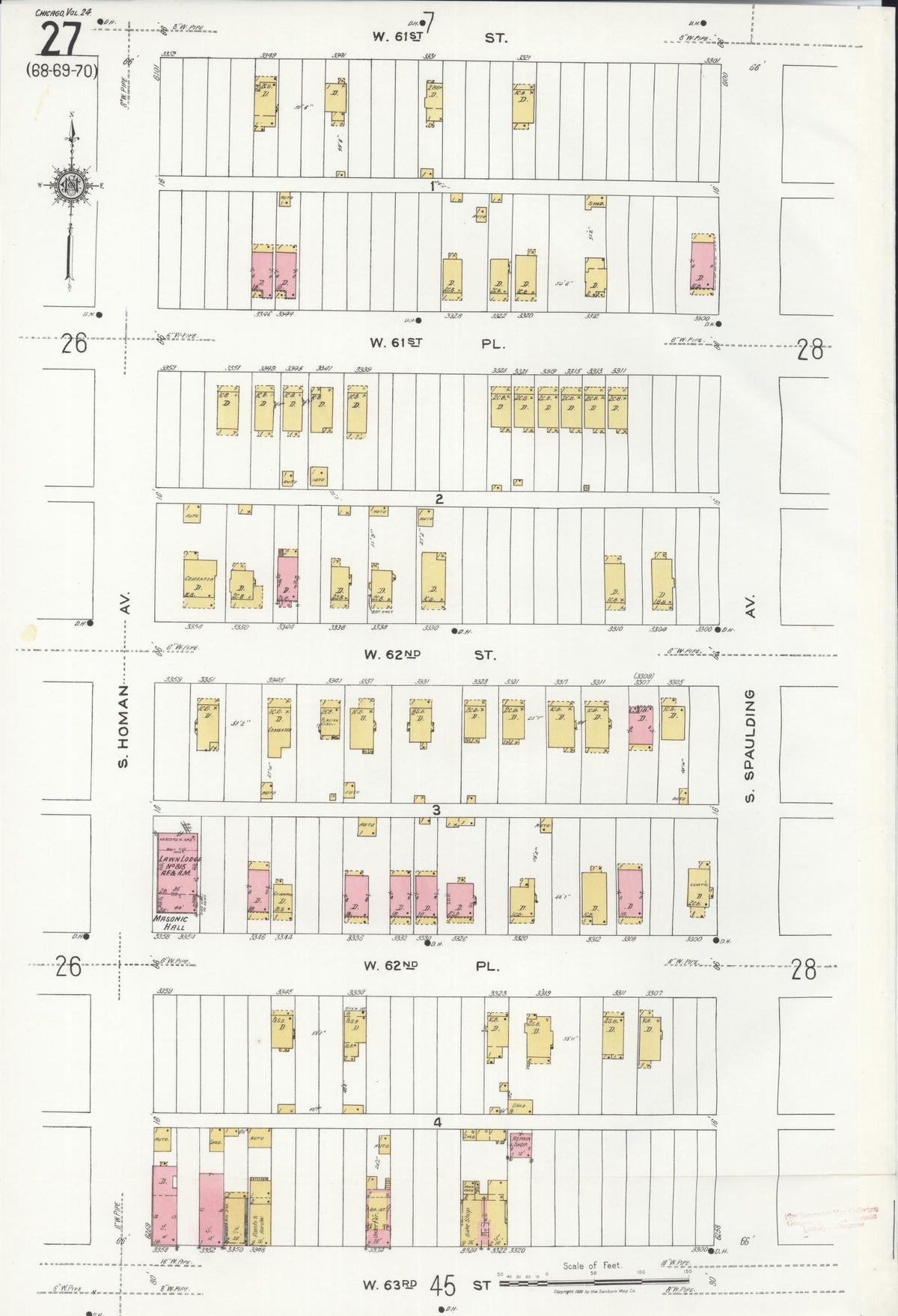 Sanborn Fire Insurance Map from Chicago, Cook County, Illinois (1920), Sheet #0027 - Historic Sanborn Fire Insurance Map Print, vintage old map wall art, antique decor, genealogy gift, Illinois Illinois map