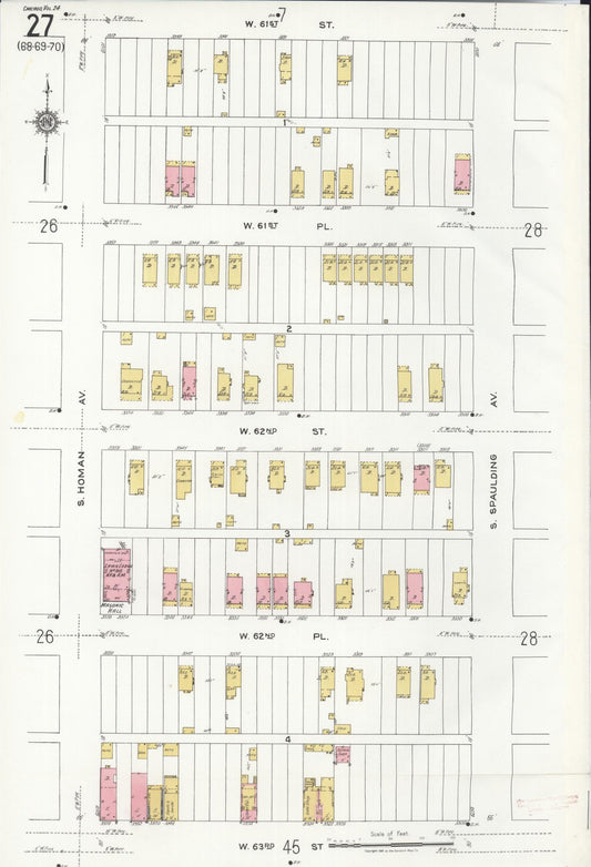 Sanborn Fire Insurance Map from Chicago, Cook County, Illinois (1920), Sheet #0027 - Historic Sanborn Fire Insurance Map Print, vintage old map wall art, antique decor, genealogy gift, Illinois Illinois map