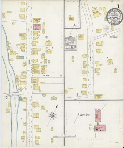 Sanborn Fire Insurance Map from Factoryville, Wyoming County, Pennsylvania (1903), Sheet #0001 - Complete Map Set gallery image, historic Sanborn map, vintage wall art, Pennsylvania Pennsylvania