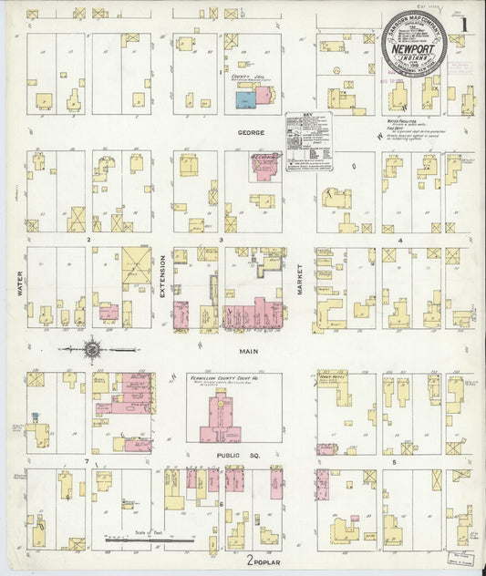 Sanborn Fire Insurance Map from Newport, Vermillion County, Indiana (1910), Sheet #0001 - Historic Sanborn Fire Insurance Map Print, vintage old map wall art, antique decor, genealogy gift, Indiana Indiana map