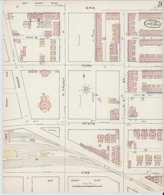 Sanborn Fire Insurance Map from Camden, Camden County, New Jersey (1885), Sheet #0003 - Historic Sanborn Fire Insurance Map Print, vintage old map wall art, antique decor, genealogy gift, New Jersey New Jersey map