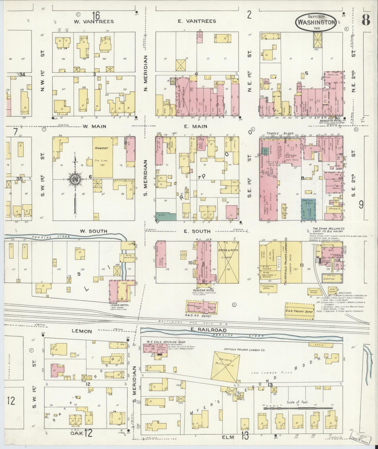 Sanborn Fire Insurance Map from Washington, Daviess County, Indiana (1909), Sheet #0008 - Historic Sanborn Fire Insurance Map Print, vintage old map wall art, antique decor, genealogy gift, Washington Washington map