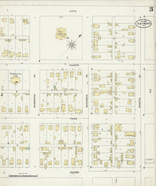 Sanborn Fire Insurance Map from Hayward, Sawyer County, Wisconsin (1898), Sheet #0003 - Historic Sanborn Fire Insurance Map Print, vintage old map wall art, antique decor, genealogy gift, Wisconsin Wisconsin map