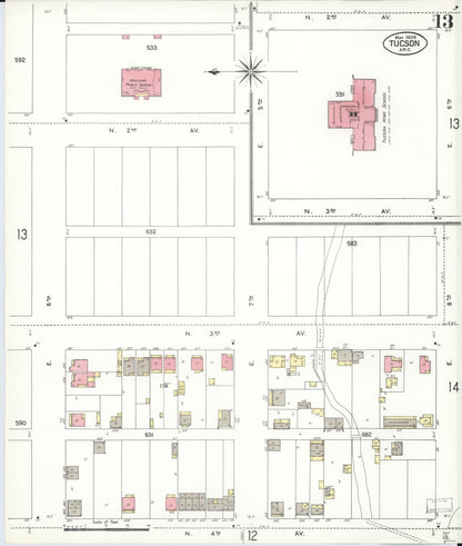 Sanborn Fire Insurance Map from Tucson, Pima County, Arizona (1909), Sheet #0013 - Complete Map Set gallery image, historic Sanborn map, vintage wall art, Arizona Arizona
