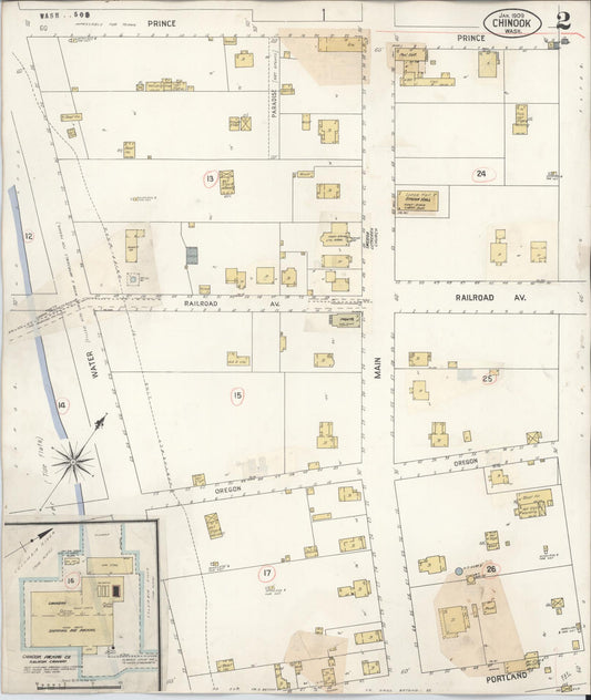 Sanborn Fire Insurance Map from Chinook, Pacific County, Washington (1929), Sheet #0002 - Historic Sanborn Fire Insurance Map Print, vintage old map wall art, antique decor, genealogy gift, Washington Washington map