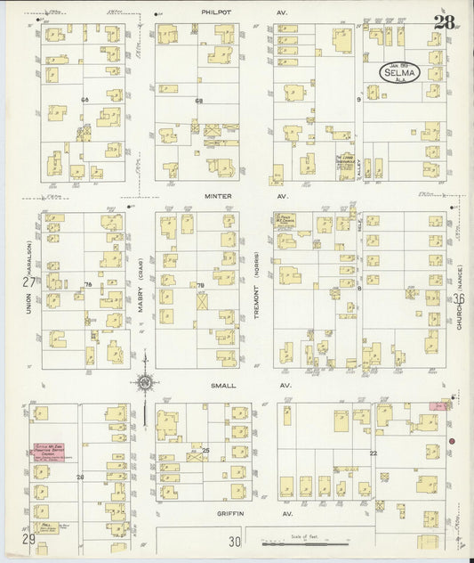 Sanborn Fire Insurance Map from Selma, Dallas County, Alabama (1913), Sheet #0028 - Historic Sanborn Fire Insurance Map Print, vintage old map wall art, antique decor, genealogy gift, Alabama Alabama map