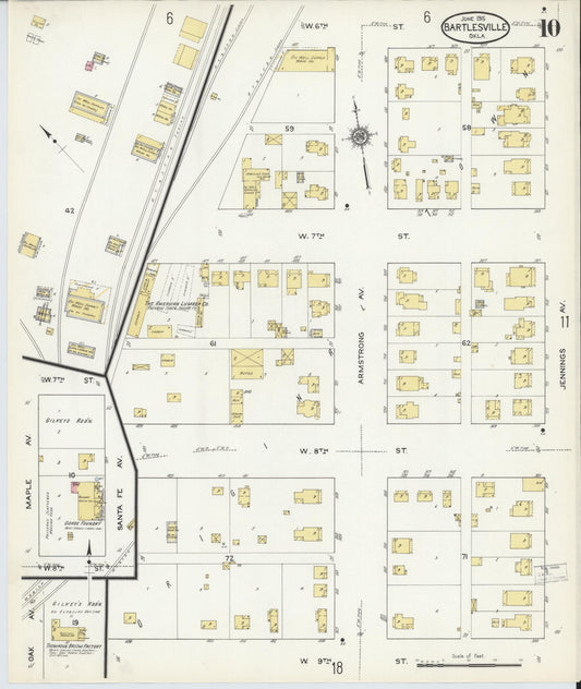 Sanborn Fire Insurance Map from Bartlesville, Washington County, Oklahoma (1915), Sheet #0010 - Historic Sanborn Fire Insurance Map Print, vintage old map wall art, antique decor, genealogy gift, Oklahoma Oklahoma map
