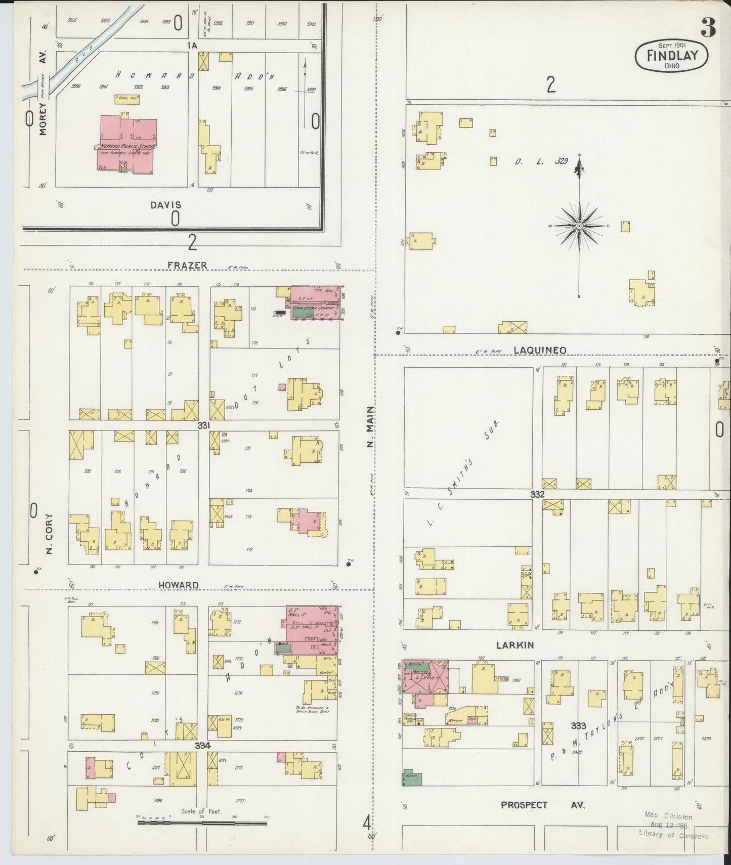 Sanborn Fire Insurance Map from Findlay, Hancock County, Ohio (1901), Sheet #0003 - Historic Sanborn Fire Insurance Map Print, vintage old map wall art, antique decor, genealogy gift, Ohio Ohio map
