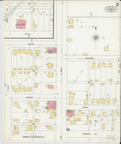 Sanborn Fire Insurance Map from Findlay, Hancock County, Ohio (1901), Sheet #0003 - Historic Sanborn Fire Insurance Map Print, vintage old map wall art, antique decor, genealogy gift, Ohio Ohio map