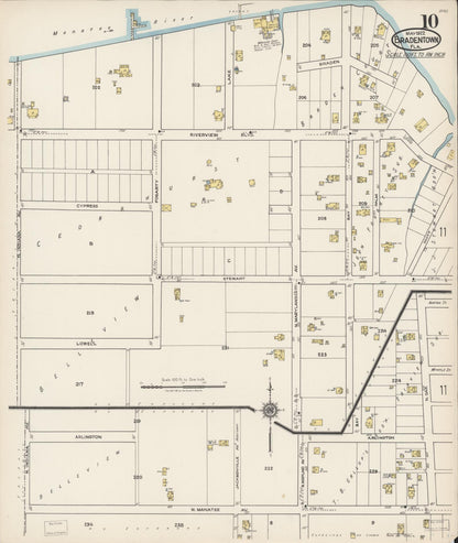 Sanborn Fire Insurance Map from Bradentown, Manatee County, Florida (1922), Sheet #0010 - Complete Map Set gallery image, historic Sanborn map, vintage wall art, Florida Florida
