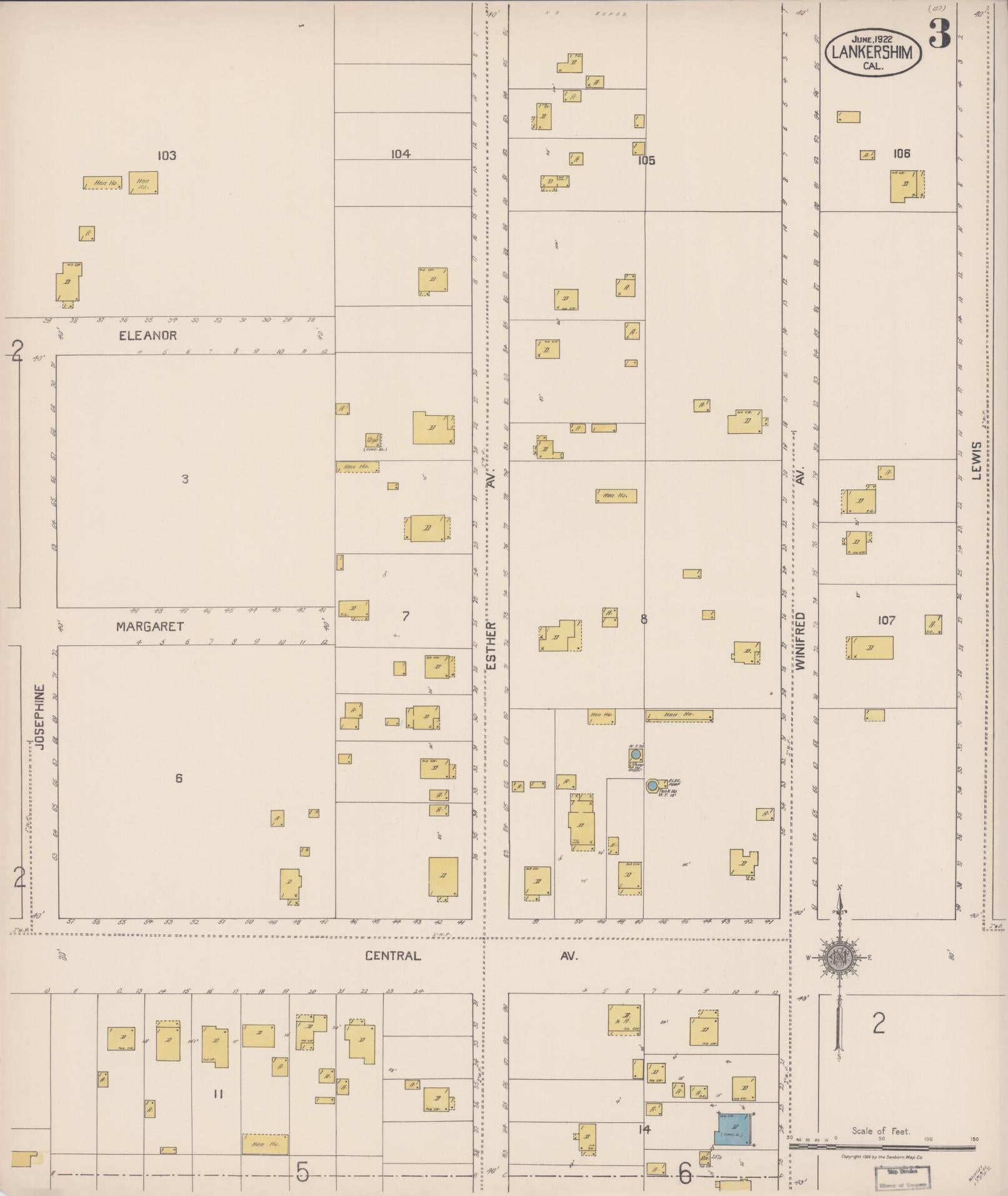 Sanborn Fire Insurance Map from Lankershim, Los Angeles County, California (1922), Sheet #0003 - Historic Sanborn Fire Insurance Map Print, vintage old map wall art, antique decor, genealogy gift, California California map