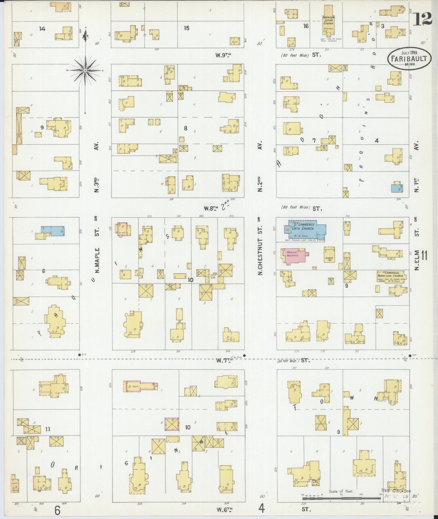 Sanborn Fire Insurance Map from Faribault, Rice County, Minnesota (1899), Sheet #0012 - Complete Map Set gallery image, historic Sanborn map, vintage wall art, Minnesota Minnesota
