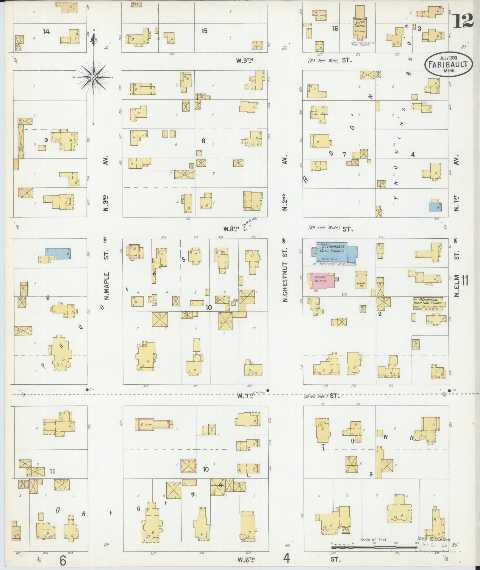 Sanborn Fire Insurance Map from Faribault, Rice County, Minnesota (1899), Sheet #0012 - Complete Map Set gallery image, historic Sanborn map, vintage wall art, Minnesota Minnesota
