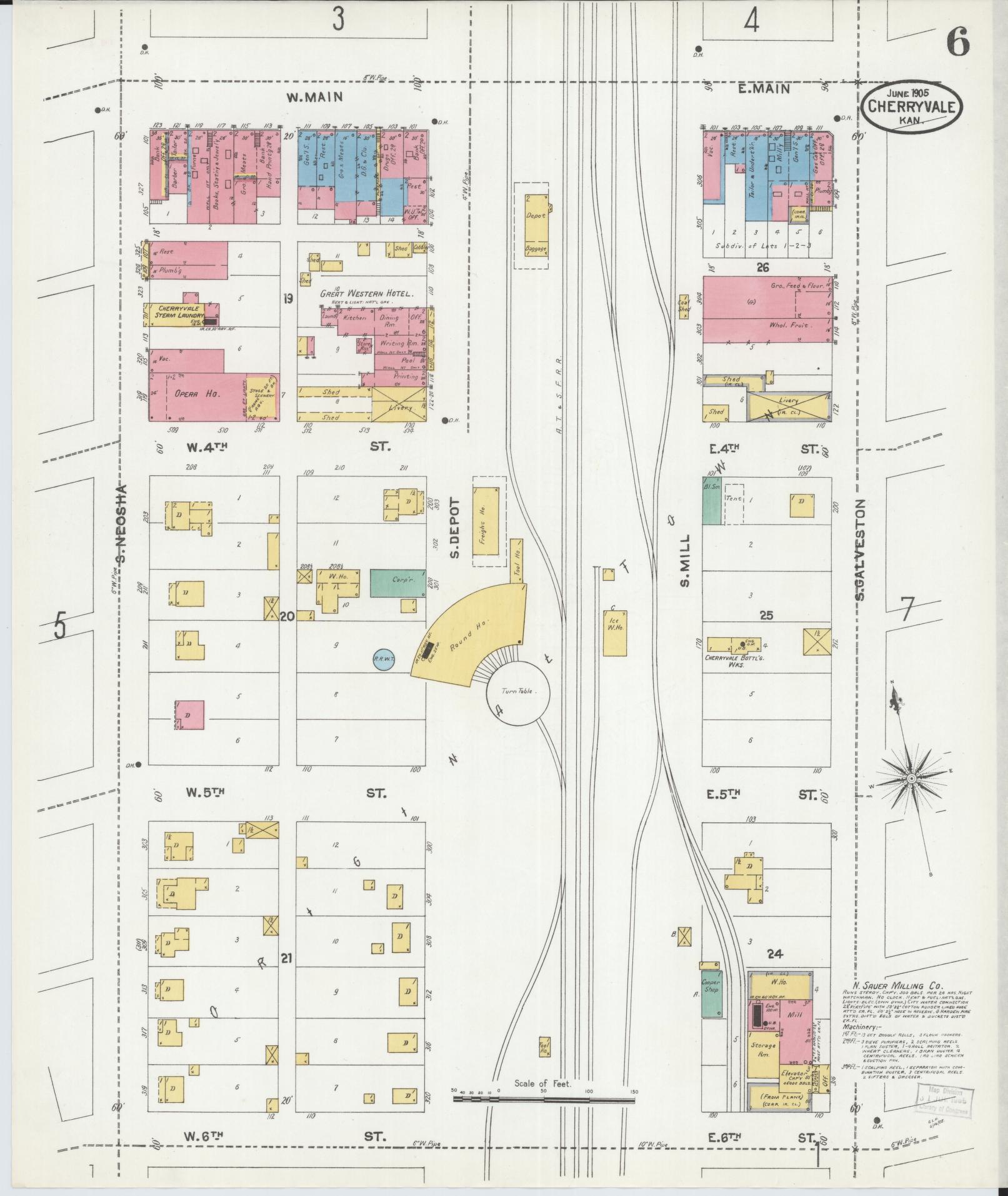 Sanborn Fire Insurance Map from Cherryvale, Montgomery County, Kansas (1905), Sheet #0006 - Complete Map Set gallery image, historic Sanborn map, vintage wall art, Kansas Kansas