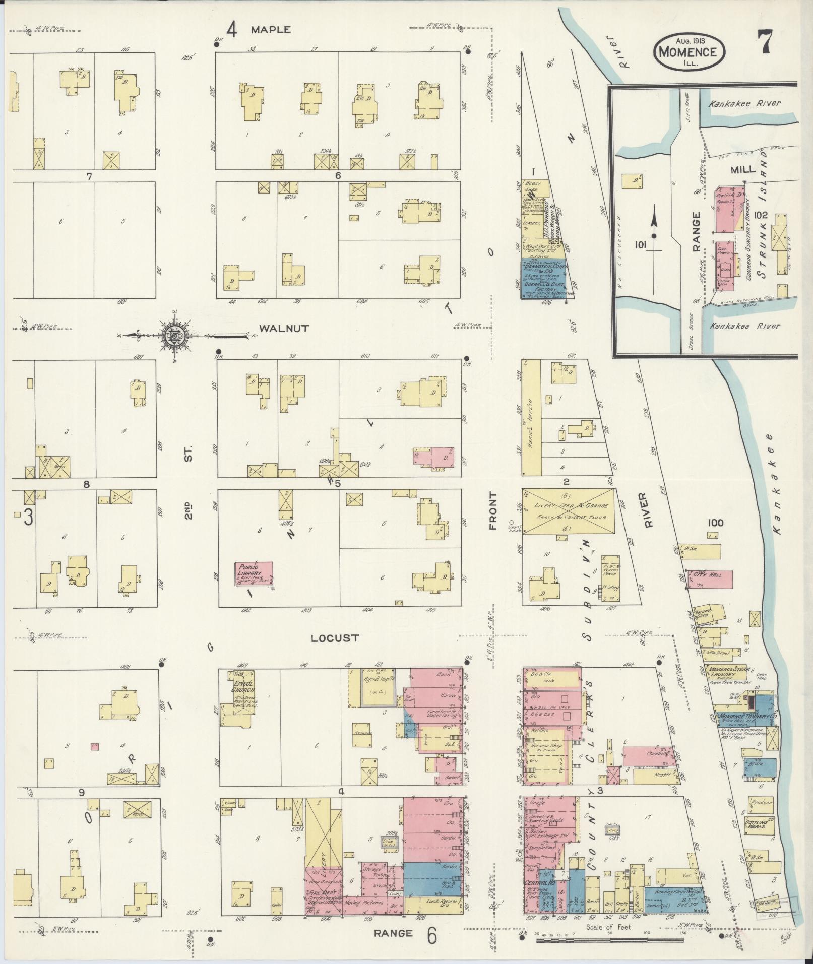 Sanborn Fire Insurance Map from Momence, Kankakee County, Illinois (1913), Sheet #0007 - Historic Sanborn Fire Insurance Map Print, vintage old map wall art, antique decor, genealogy gift, Illinois Illinois map
