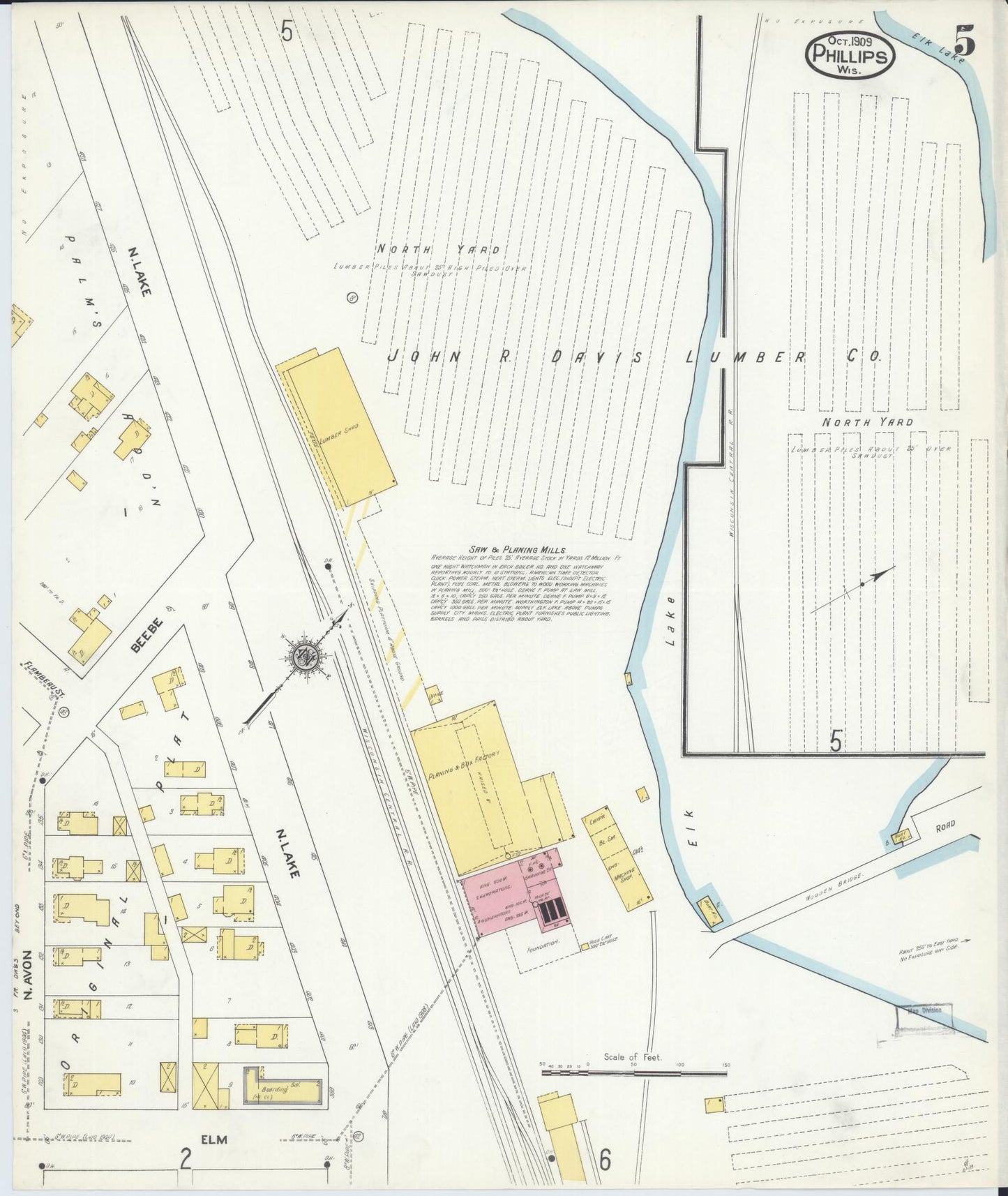 Sanborn Fire Insurance Map from Phillips, Price County, Wisconsin (1909), Sheet #0005 - Historic Sanborn Fire Insurance Map Print, vintage old map wall art, antique decor, genealogy gift, Wisconsin Wisconsin map